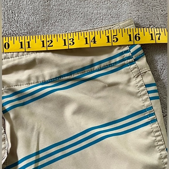 Patagonia Swim Trunks Board Shorts Tan Aqua Stripes Zipper Pocket Men’s 32 - Picture 8 of 10